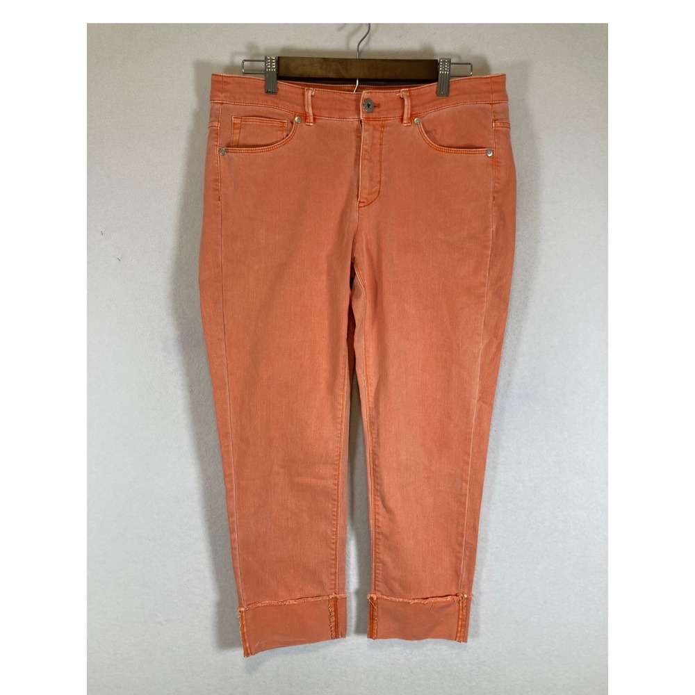 Vibrant Coral J.Jill Womens Size 8 Orange Authentic Fit Cropped Raw Hem Jeans